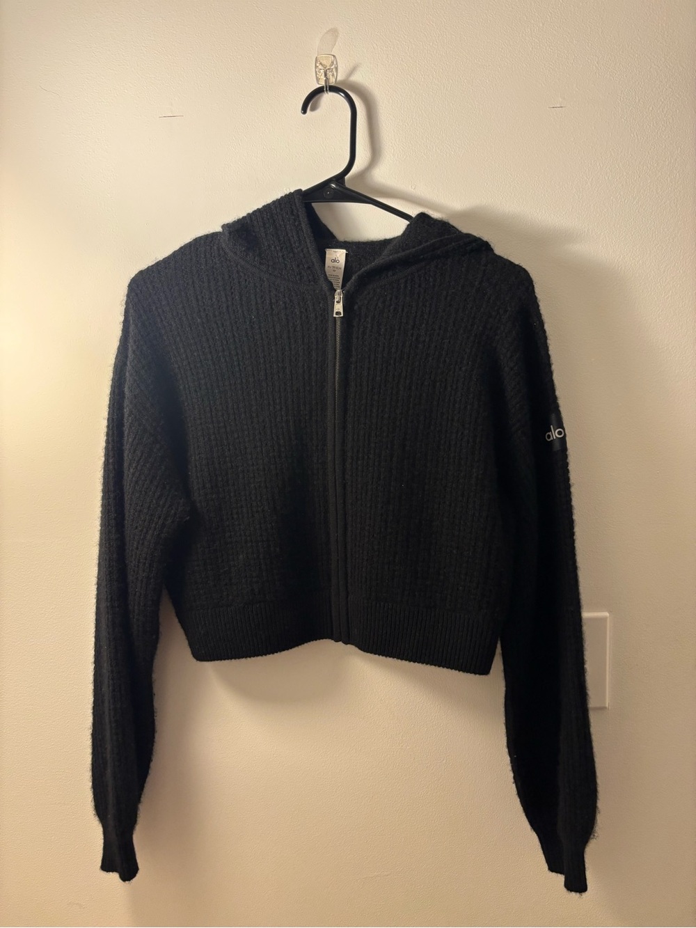 ALO Yoga Black Ribbed Zip Hoodie Jacket